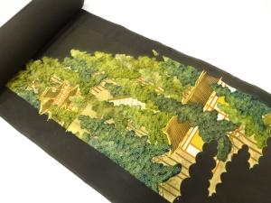 アンティーク　寺院風景模様　刺繍　留袖洗い張り